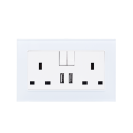 Hot sale UK 13A 146mm Glass Panel wall outlets with 2 USB fast charge ports wall socket